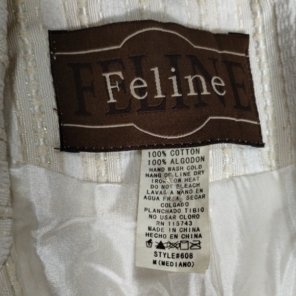 Vintage Feline Blazer Medium Ivory Shimmer Stripe Coquette Dollette Ruffle Y2K - Picture 2 of 10